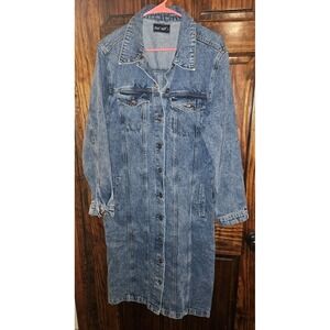Blue Age Women Longline Denim Jacket Oversized Jean Duster Trench Acid Wash L